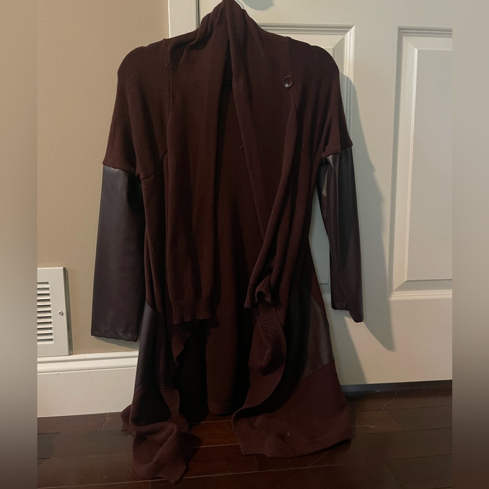 leather block cardigan